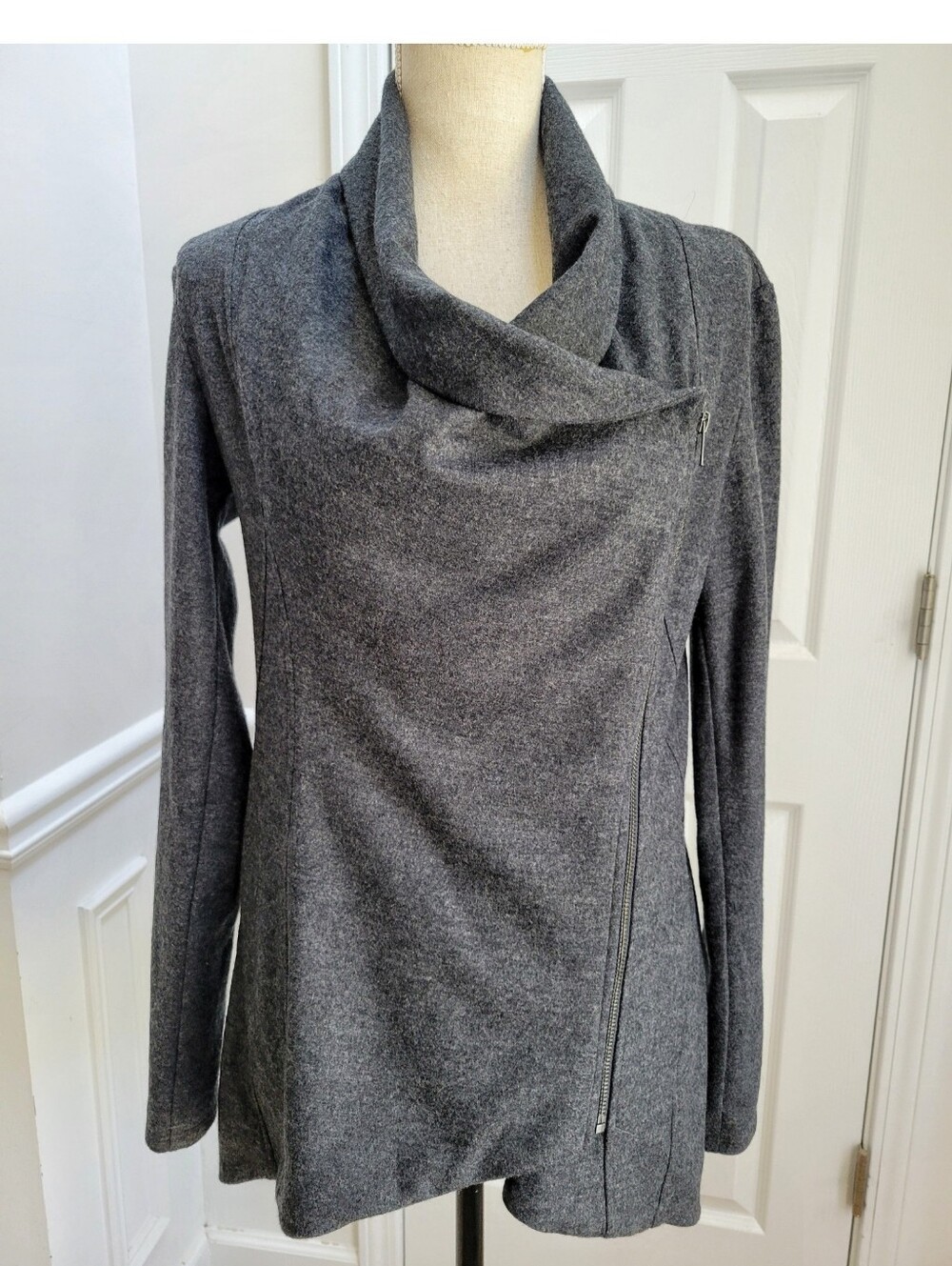 Helmut Lang Wool Blend Asymmetrical Draped Zip Jacket Gray Cardigan M